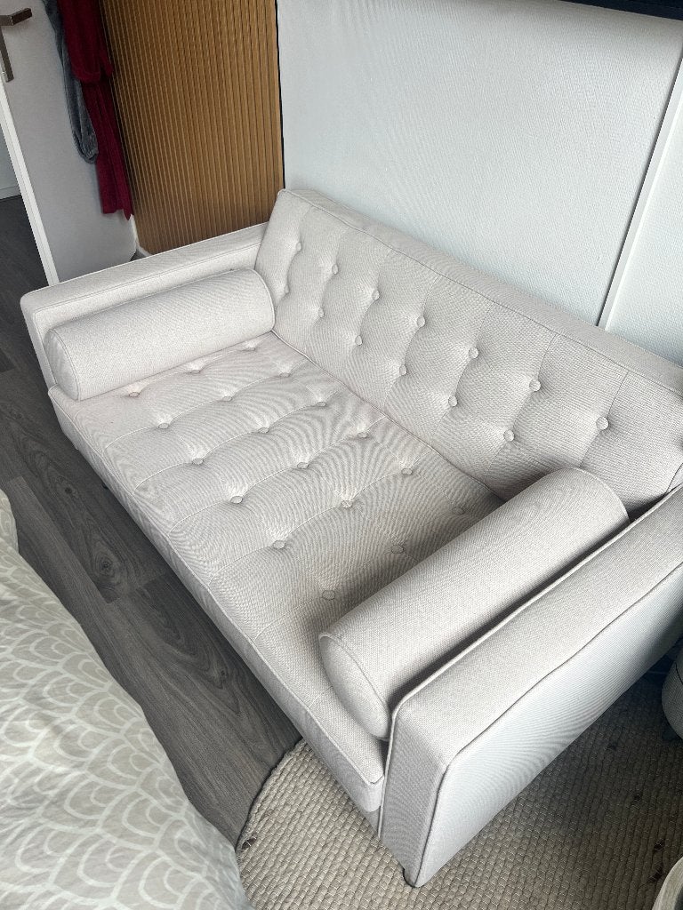 Zitbank met knoopstiksel en bolster kussens – loungebank, Ophalen, Gebruikt, 75 tot 100 cm, Rechte bank