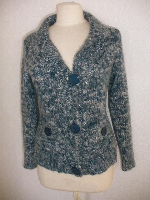 MISES vest blauw wit mohair mêlee maat L, Maat 38/40 (M), Blauw, Ophalen of Verzenden, Zo goed als nieuw