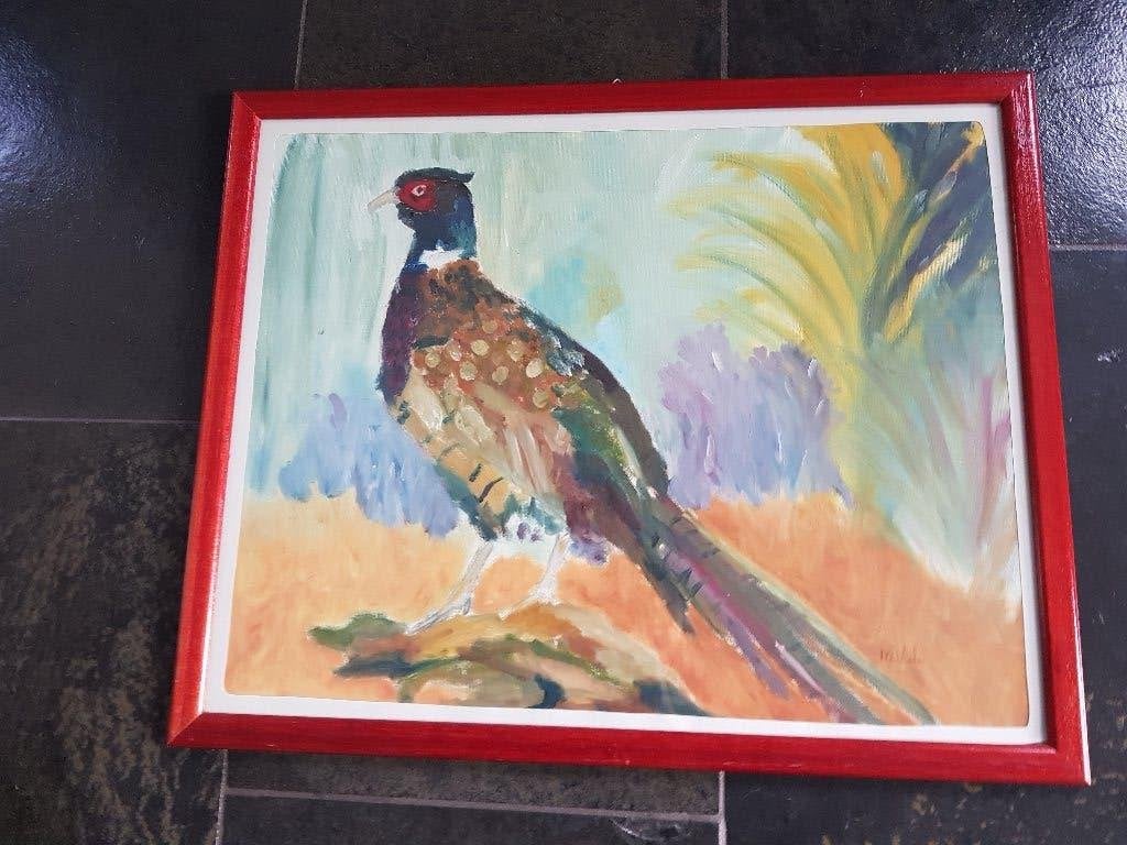 fazant impressionisme jacht kleurrijk vogel modern jachthut, Antiek en Kunst, Doek, Ophalen of Verzenden, Aquarel, Origineel werk