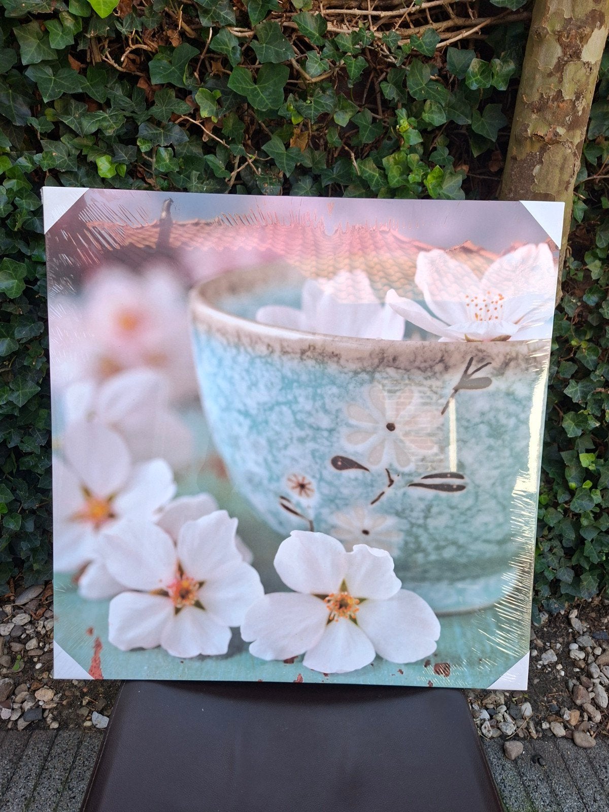 Canvas Schilderij Kersenbloesem in Turquoise Kom 58x58cm, 50 – 75, Nieuw, Ophalen of Verzenden, Schilderij
