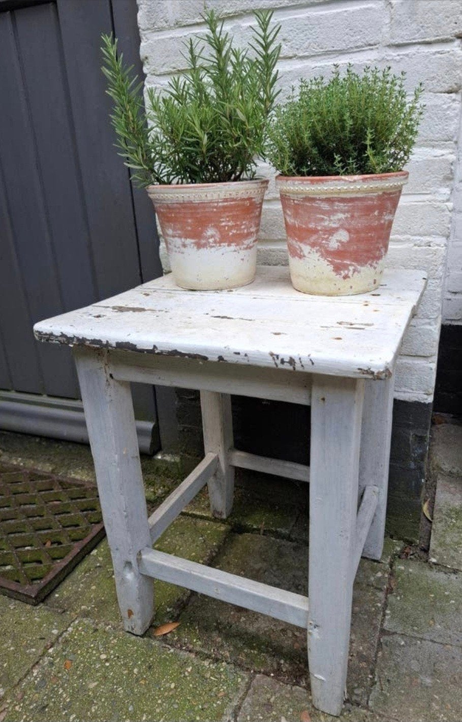 Brocante vintage krukje/tafeltje, Ophalen, Gebruikt, Rechthoekig, Minder dan 55 cm