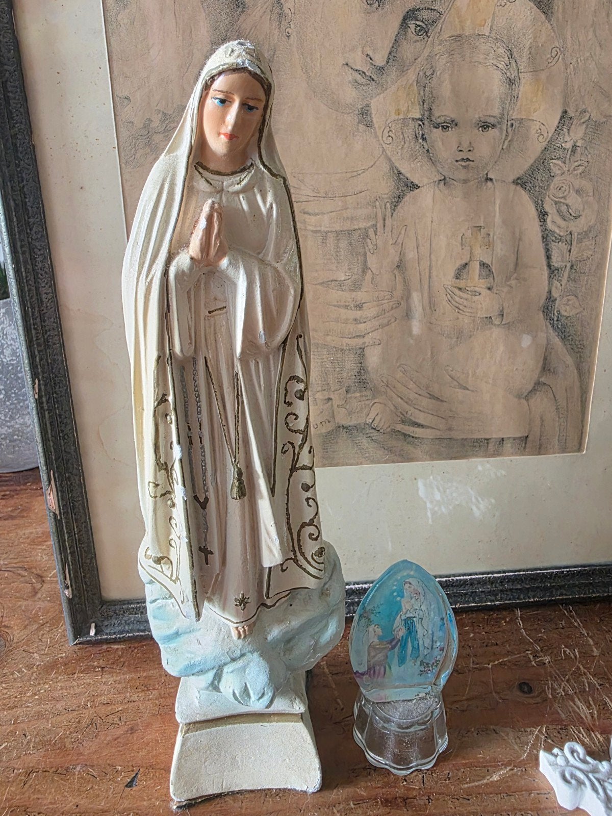 Religieuze decoratie set: Maria beeld glazen mariaafbeelding, Ophalen of Verzenden
