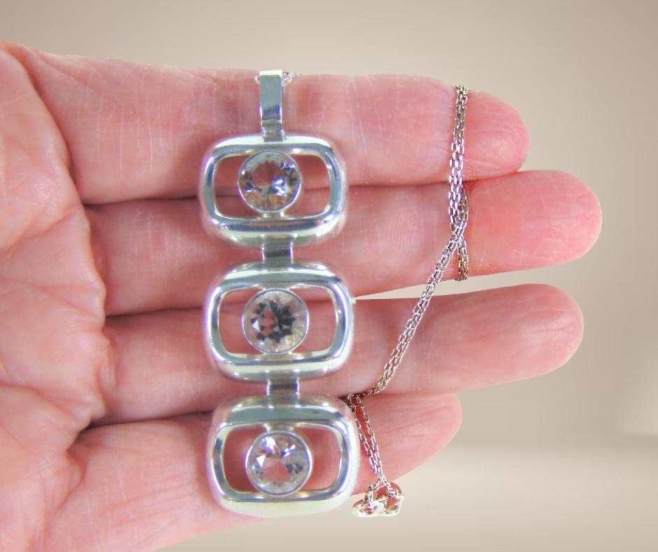 Prachtige GROTE 835 zilver MODERNIST bergkristal hanger!, Verzenden, Zo goed als nieuw, X, Met edelsteen