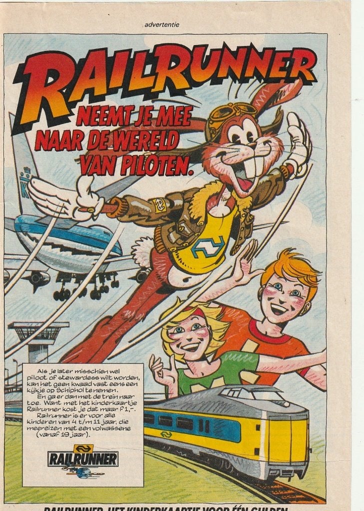 Retro reclame 1987 NS Railrunner naar Schiphol toe, Verzamelen, Verzenden, Overige typen