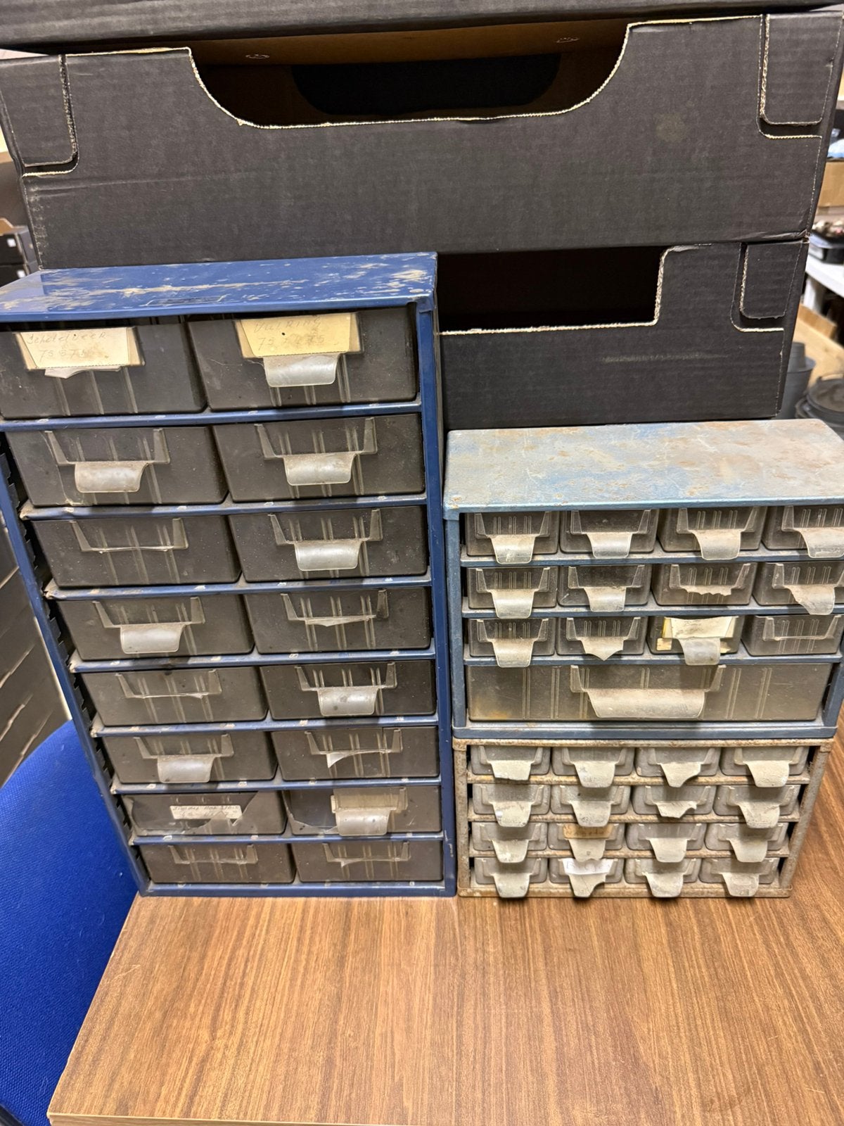 Te koop 3 Raaco ladekastjes blauw, blauwgrijs en grijs, Ophalen of Verzenden, Gebruikt