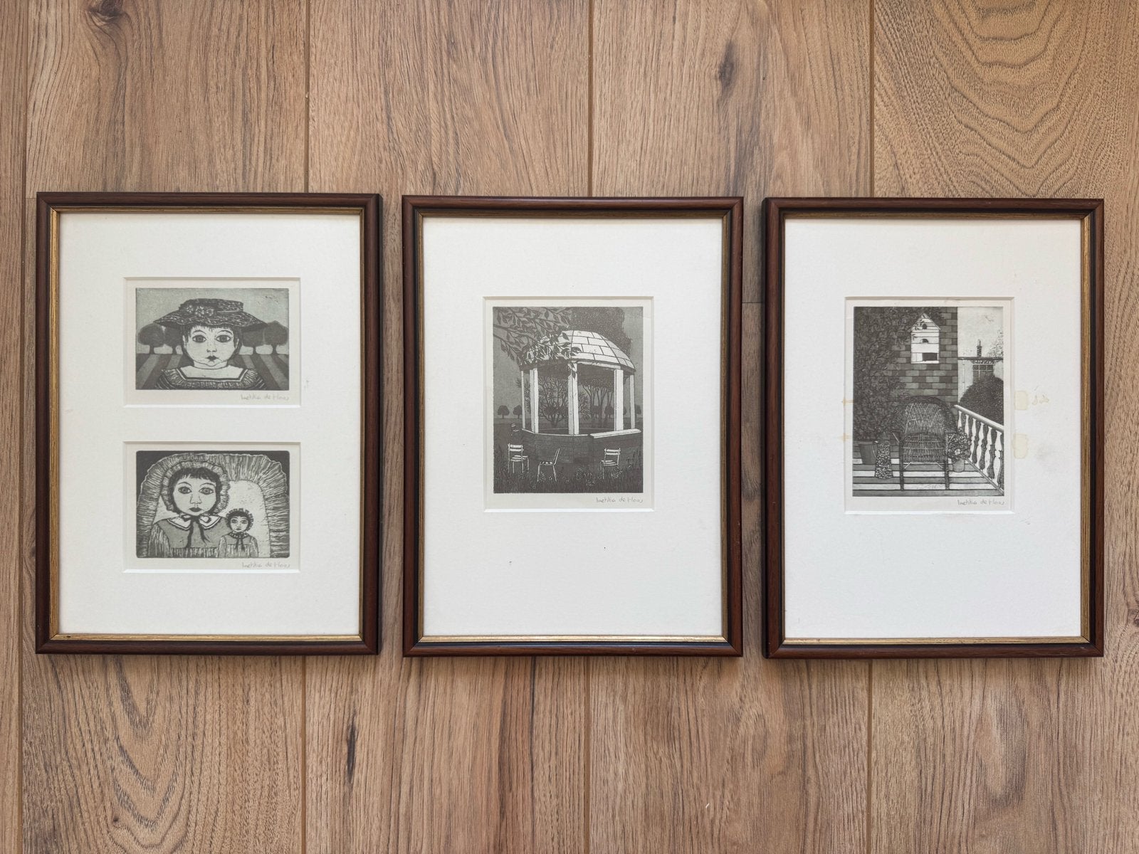 3 ingelijste Laetitia de Haas – gesigneerd – grafiek/etsen, Gesigneerd, Ophalen of Verzenden, Portret en Figuren, Ets
