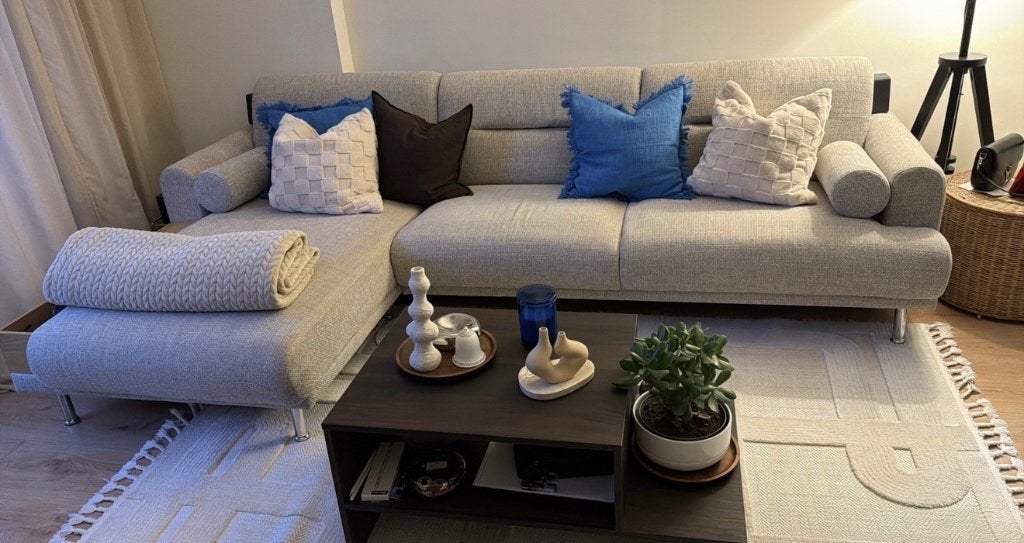 Ikea Hoekbank met ovale kussens, Huis en Inrichting, Stoelen, Ophalen, Gebruikt, Scandinavian, Stof