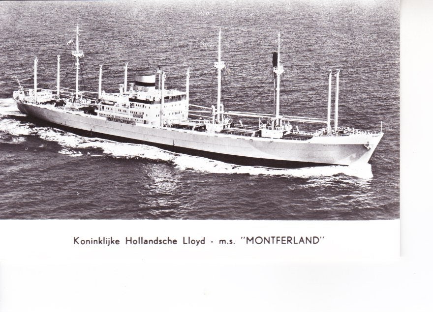Koninklijke Hollandsche Lloyd m.s. MONTFERLAND. 02-09, Ophalen of Verzenden, Zo goed als nieuw, Motorboot, Kaart, Foto of Prent