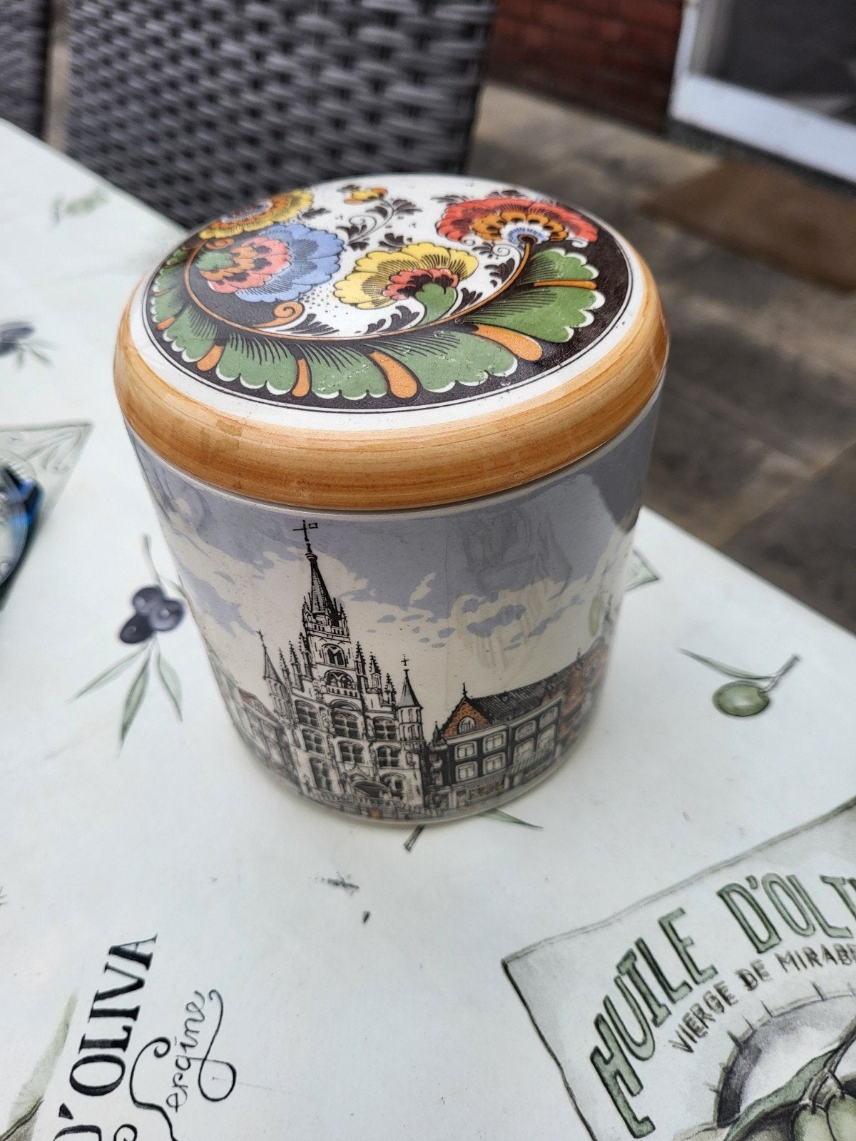 Vintage Stroopwafelpot Gouda - Van Vliet Sinds 1880, Ophalen of Verzenden