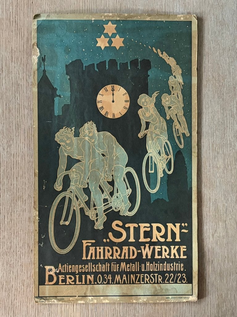 Stern Fahrrad-Werke - ORIGINEEL karton reclamebord uit 1913, Verzamelen, Ophalen, Gebruikt, Reclamebord