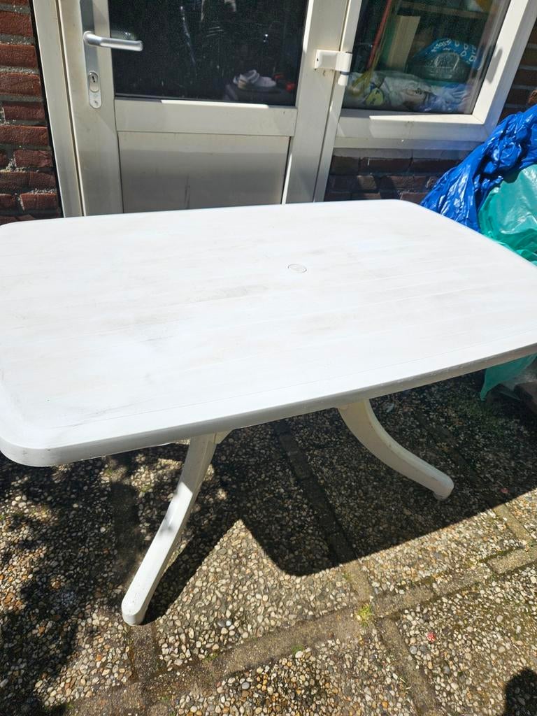Witte tuintafel, rechthoekig, gebruikt, Tuin en Terras, Tuintafels, Ophalen