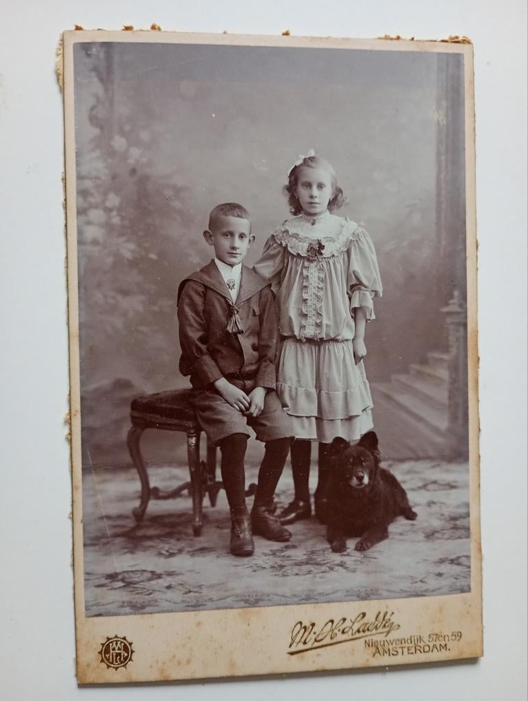 Kabinetsfoto Amsterdam / Jisp Kind met Hond, Verzamelen, Foto's en Prenten, Gebruikt, Foto, Ophalen of Verzenden, Voor 1940