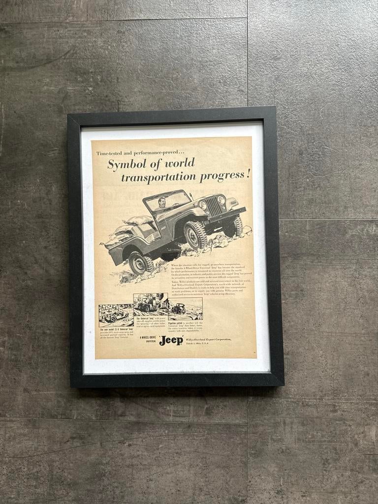 Jeep  vintage advertentie in lijst - 32,5 x 42,5 cm, Ophalen, Gebruikt, Auto's