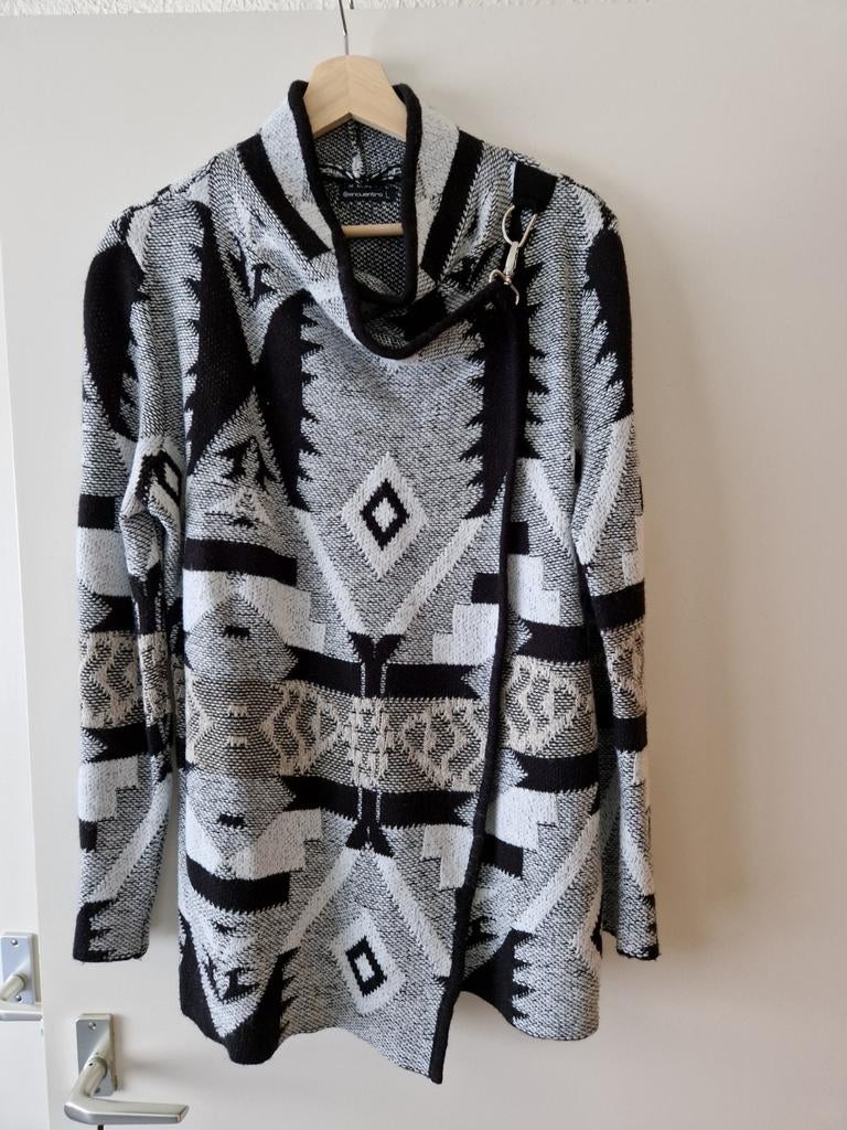 ENCUENTRO ZWART/WIT PRINT GEBREID OVERSLAG VEST CLIPSLUITING, Kleding | Dames, Encuentro, Zwart, Maat 42/44 (L), Nieuw