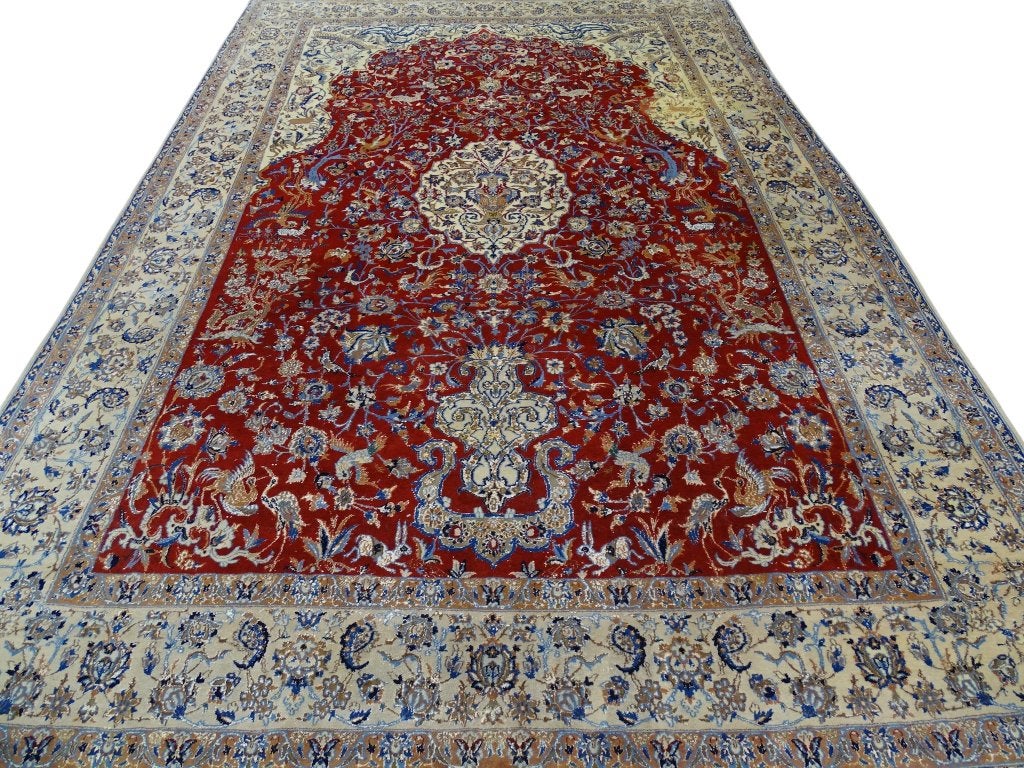 Perzisch tapijt - Nain met Zijde- 335 x 226 cm -Handgeknoopt, Gebruikt, -, Verzenden, Crème