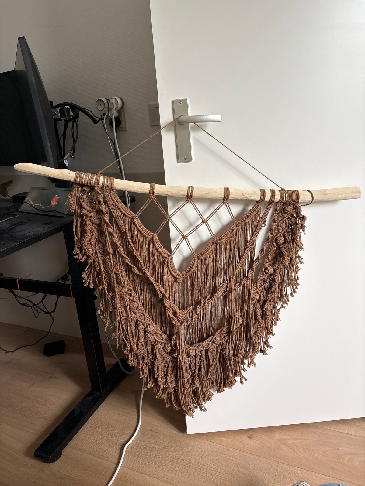 Macramé wandhanger - Boho decoratie voor slaapkamer/kamer, Ophalen, Textiel, Zo goed als nieuw, Bruin