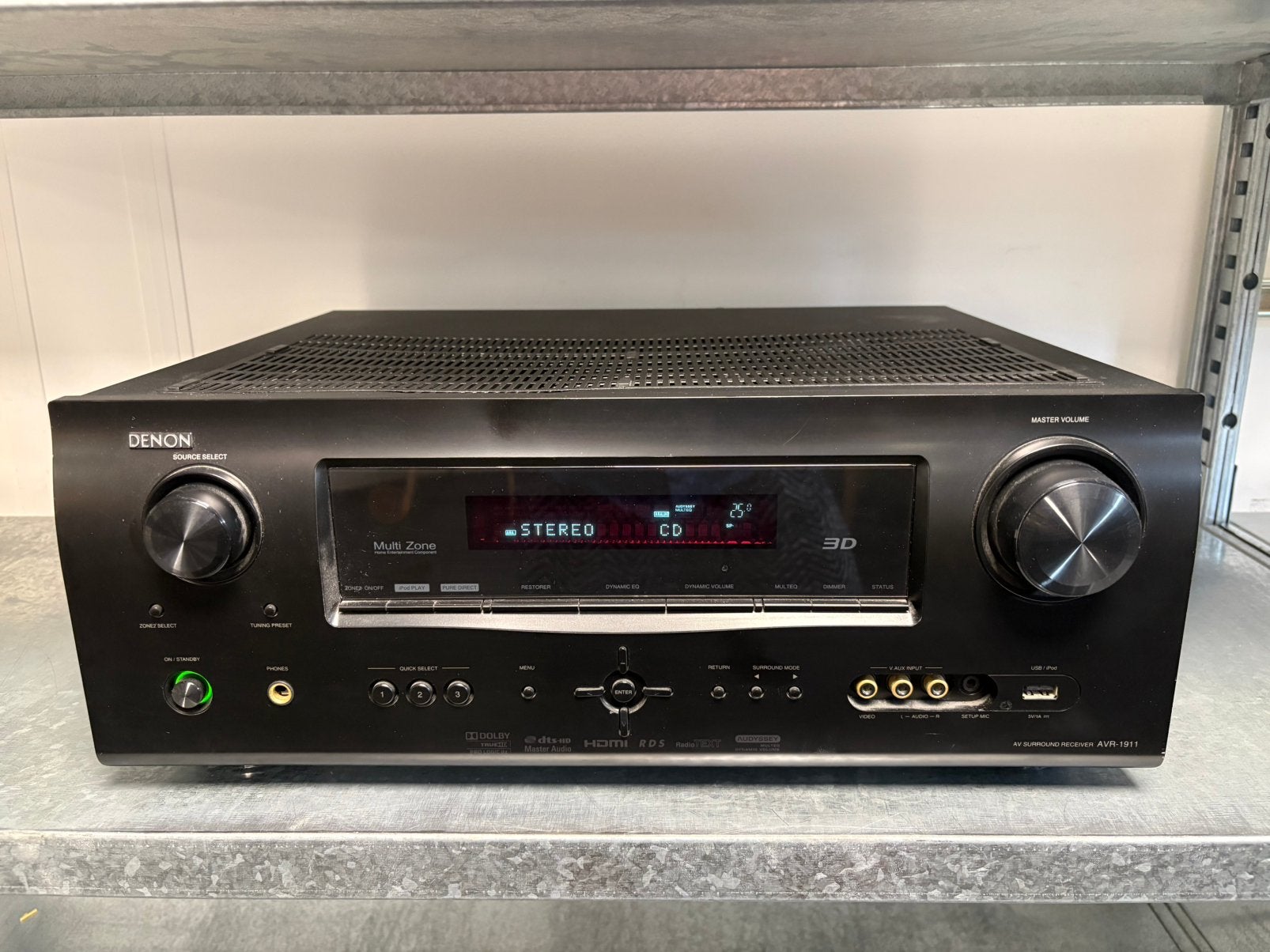 Denon AVR-1911 AV receiver HDMI ab, boekje microfoon, Ophalen, Zo goed als nieuw, 120 watt of meer, Denon