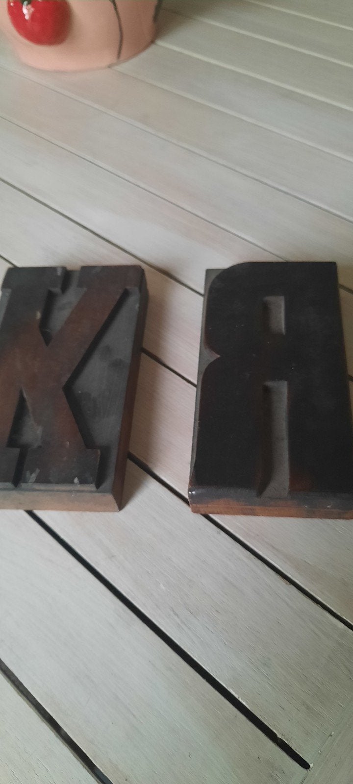 Unieke vintage houten stempels - letters K en R, Ophalen of Verzenden, Gebruikt