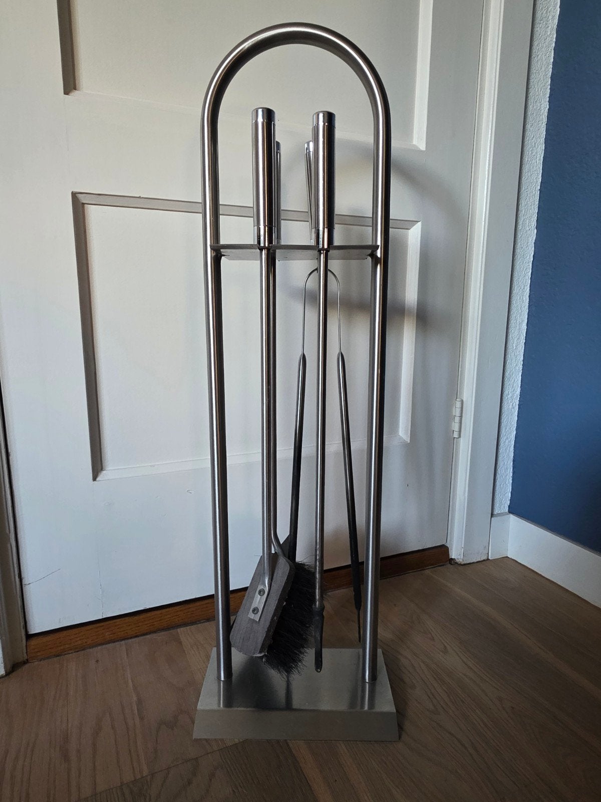 5-delige RVS haardset met moderne boogvormige standaard, Ophalen of Verzenden