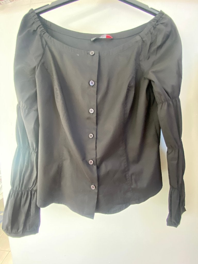 Zwart katoenen blouse Marccain 38 40, Kleding | Dames, Tops, Maat 38/40 (M), Verzenden, Zwart, Zo goed als nieuw
