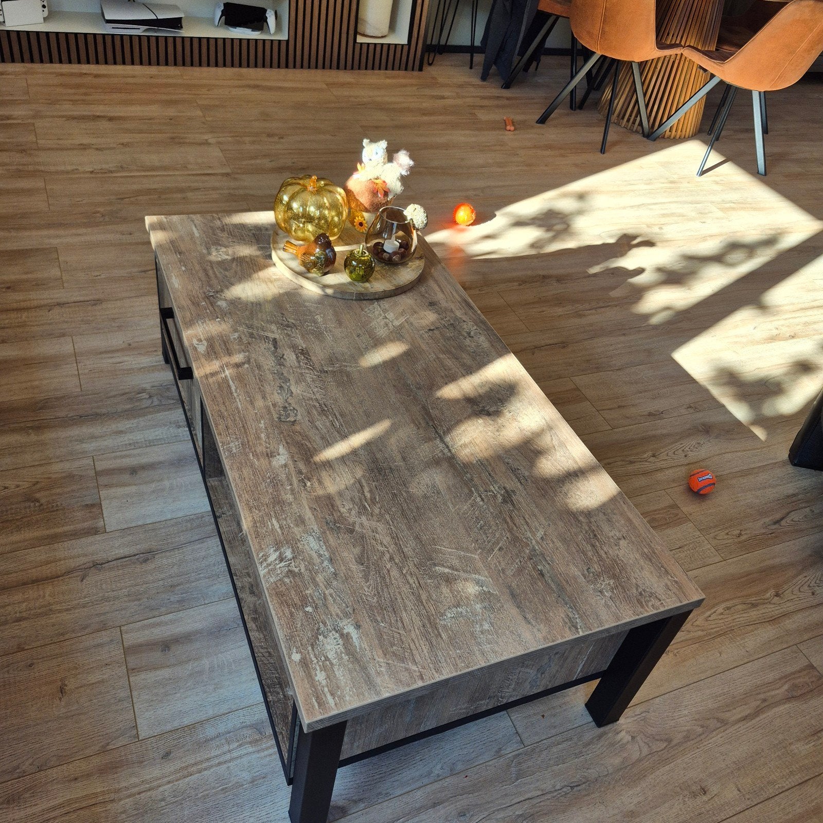 Salontafel met industriële look, lade en schap, Gebruikt, 100 tot 150 cm, 50 tot 100 cm, Industrieel