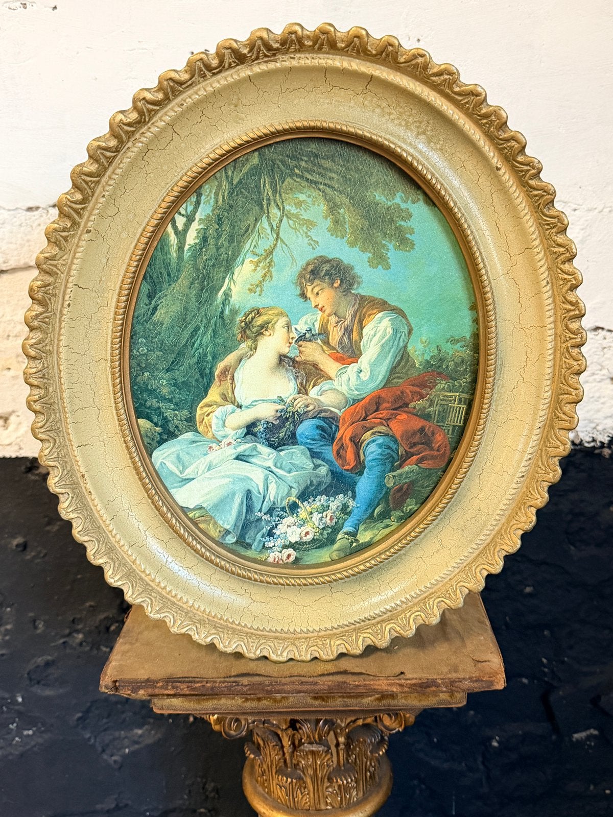 Vintage barokke lijst Italiaans prent La Cage Pastorale, Ophalen of Verzenden, Klassiek, Bijzondere lijst, Portret of Personen