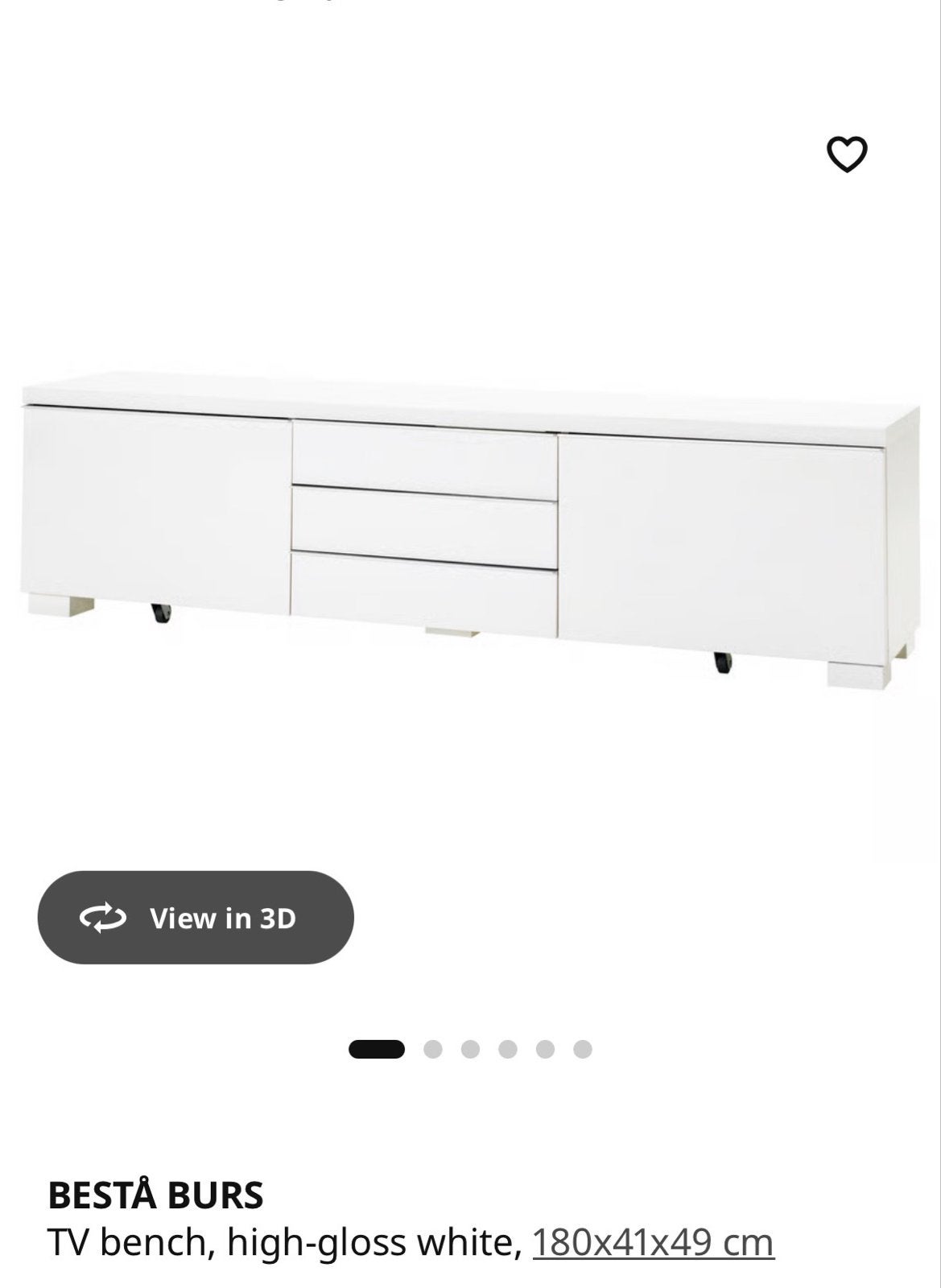 NIEUW IKEA BESTÅ BURS TV-meubel, hoogglans wit, 180x41x49 cm, Kunststof, Gebruikt, 150 tot 200 cm, Ophalen of Verzenden