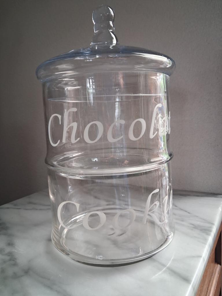 Cookies en chocolate potten met deksel van glas, Ophalen, Nieuw
