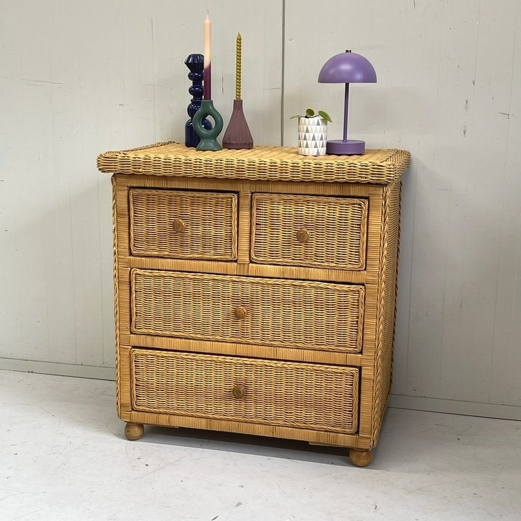Rotan bamboe vintage ladekast buffetje dressoir opbergkast, Huis en Inrichting, Kasten | Ladekasten, Ophalen, Gebruikt, Overige materialen