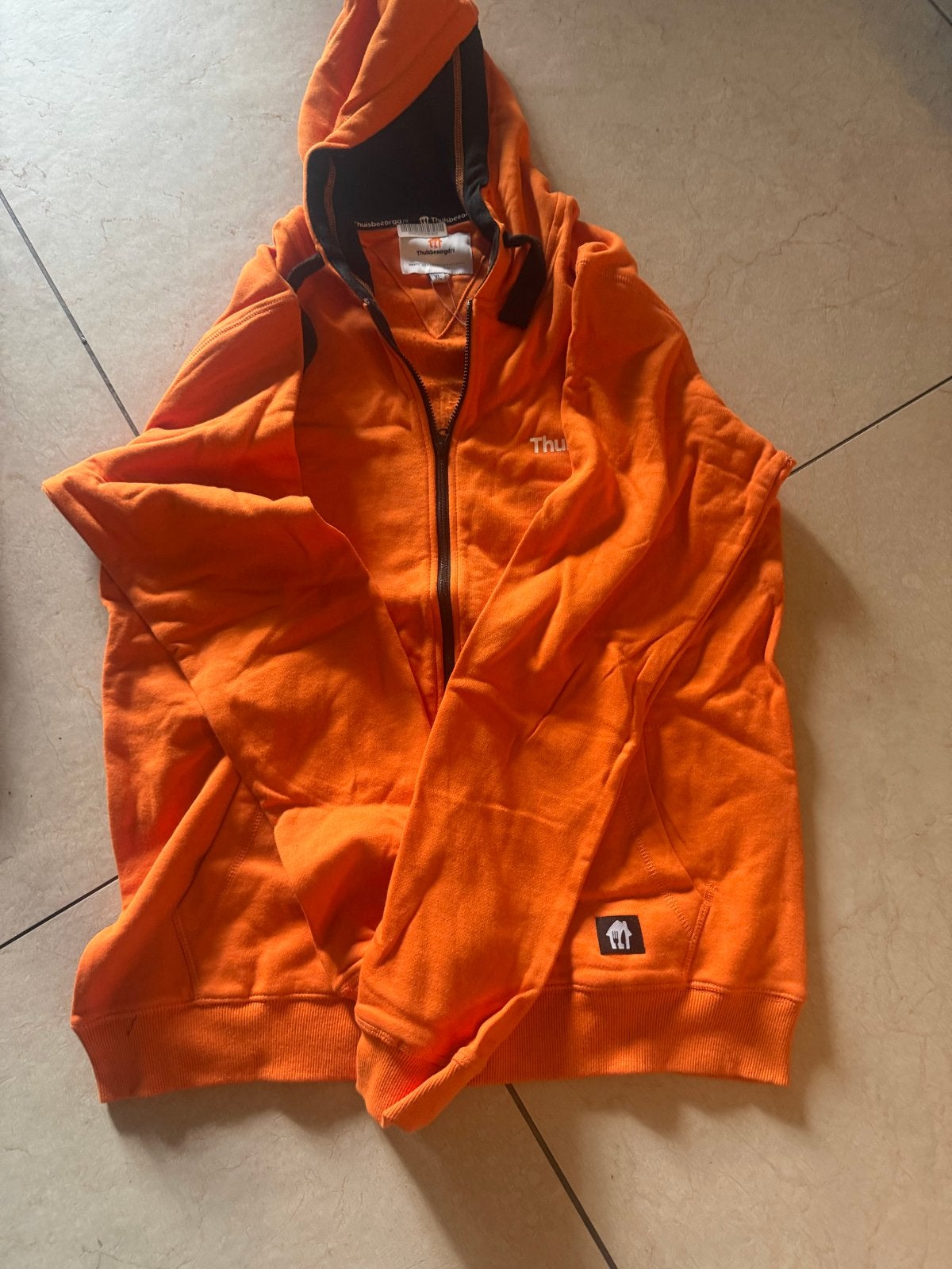 Oranje Thuisbezorgd hoodie met rits, Ophalen of Verzenden, Gedragen