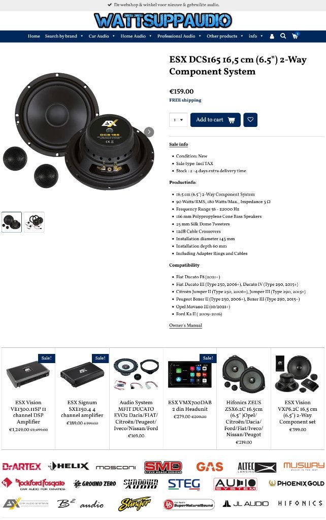 ESX DCS165 16,5 cm (6.5") 2-weg composet / speakers, Auto diversen, Audio-design, Nieuw, Am Breilingsweg 3, 76709 Kronau, Duitsland