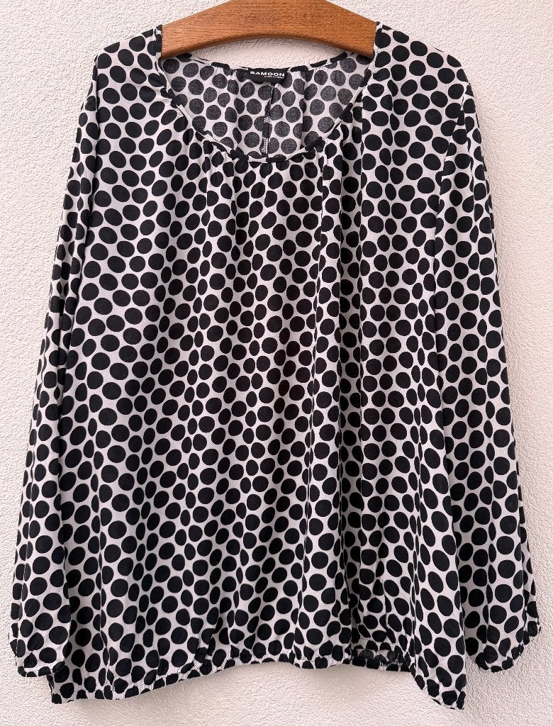Samoon blouse polkadot wit / zwart maat 50, Kleding | Dames, Blauw, Blouse of Tuniek, Ophalen of Verzenden, Zo goed als nieuw