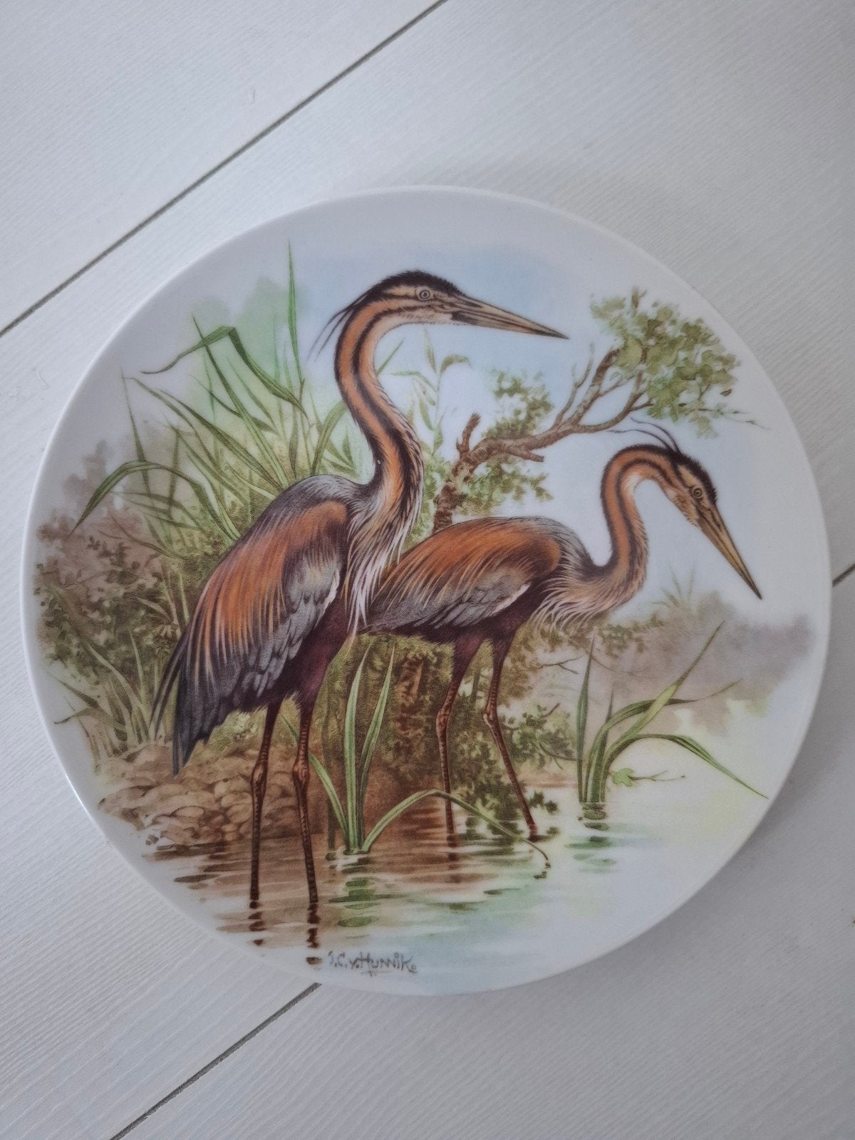 Decoratieve wandbord met reigers - Royal Schwabapp, Antiek en Kunst, Ophalen of Verzenden