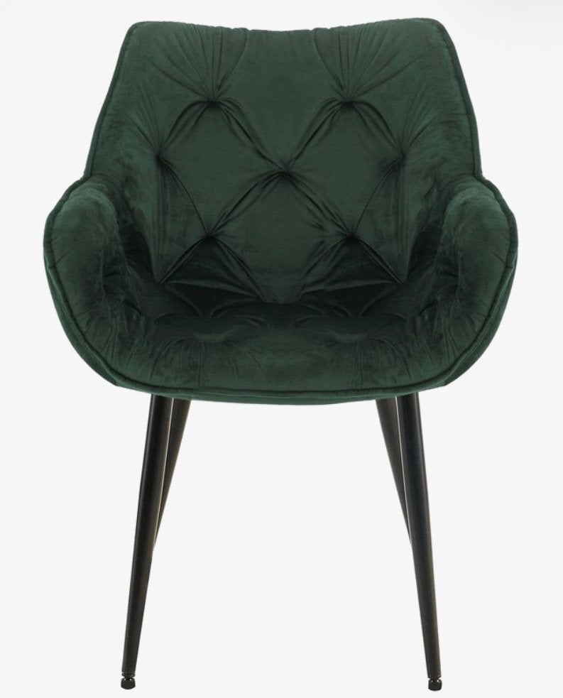 Stijlvolle Groene Fluweel stoel met Zwarte Poten, Huis en Inrichting, Stoelen, Ophalen, Overige kleuren, Nieuw, Eén