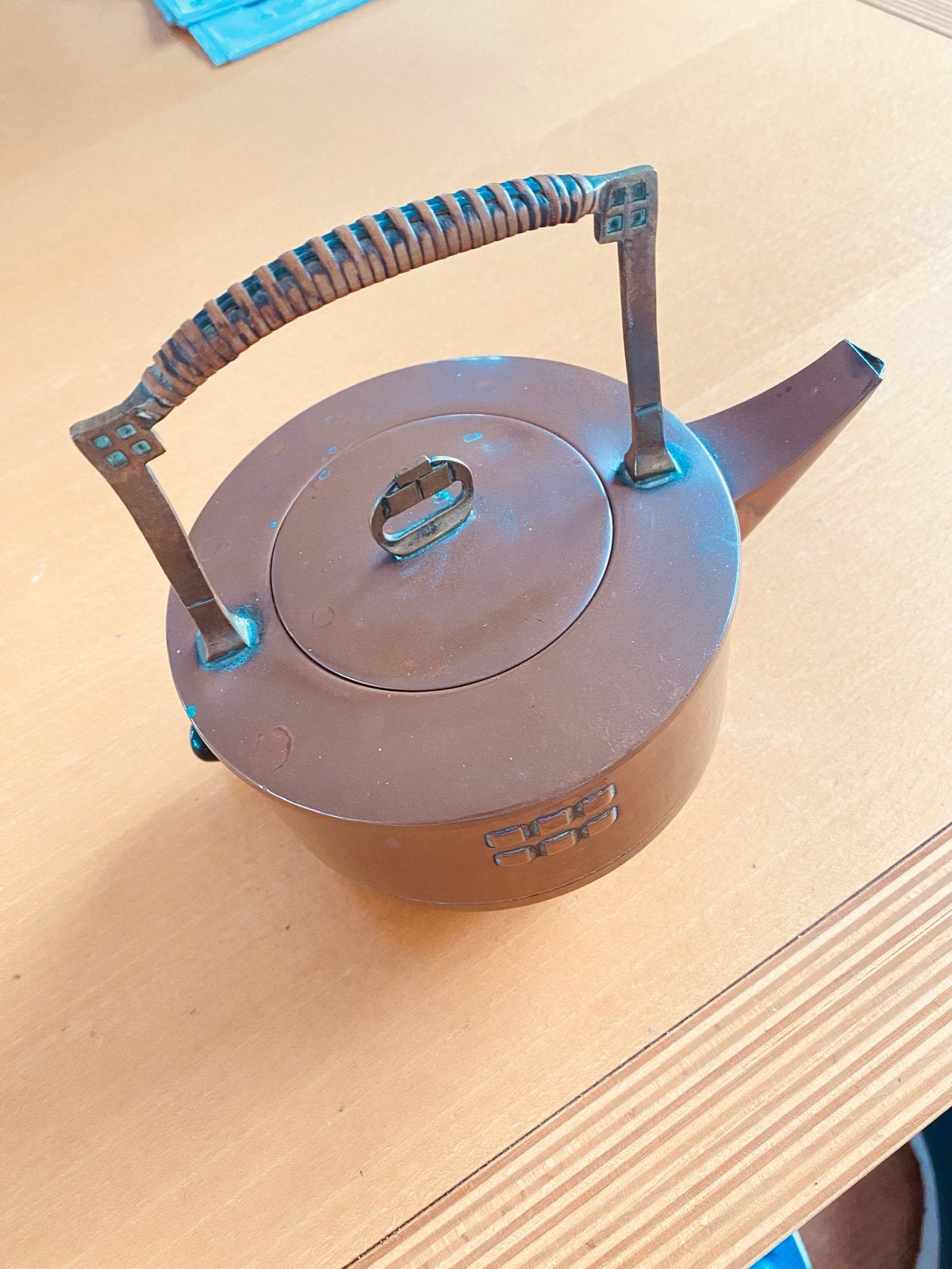 Antieke koperen theepot met uniek handvat, Ophalen of Verzenden