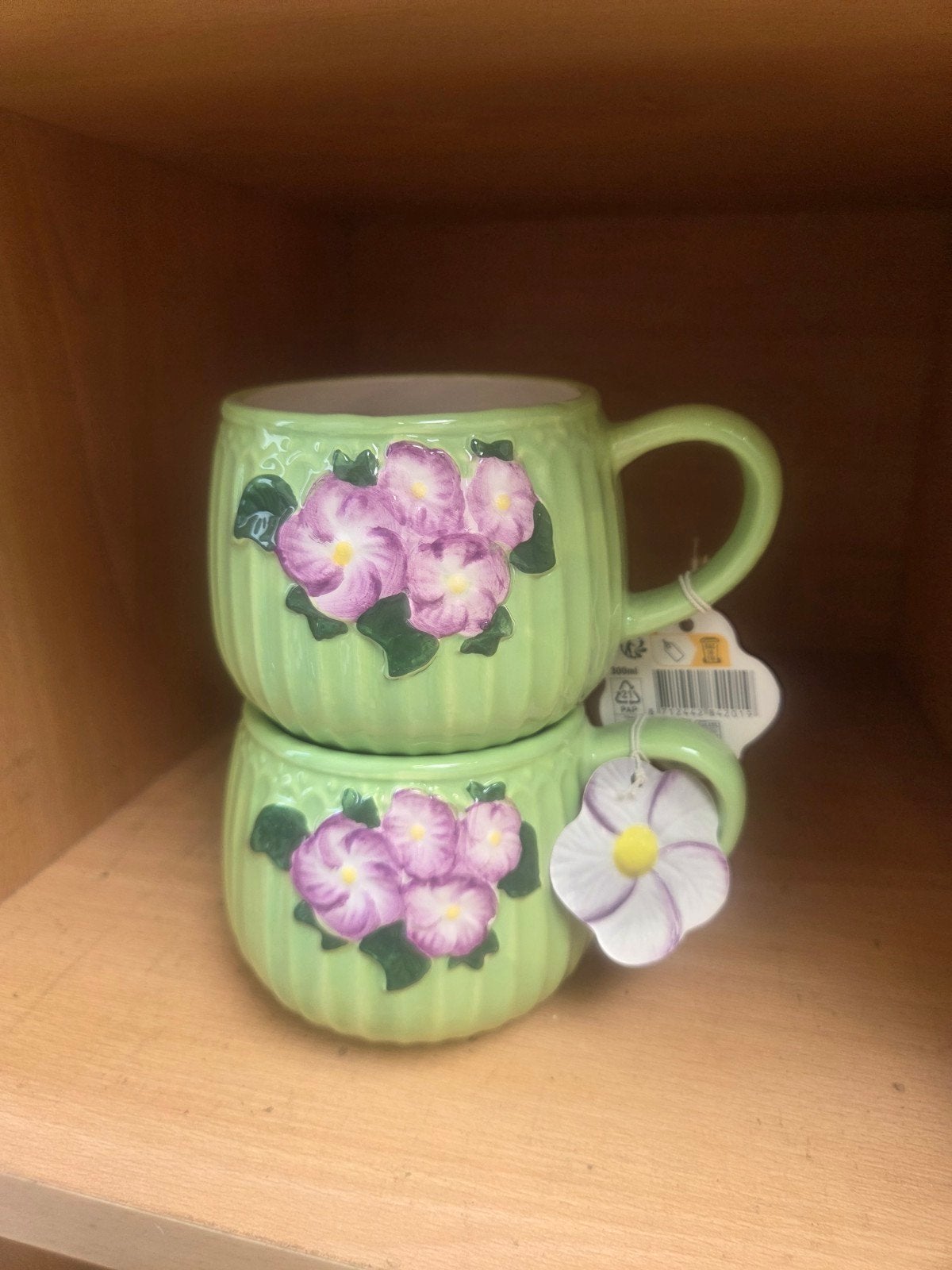 Set van 2 groene mokken met bloemmotief, Ophalen of Verzenden