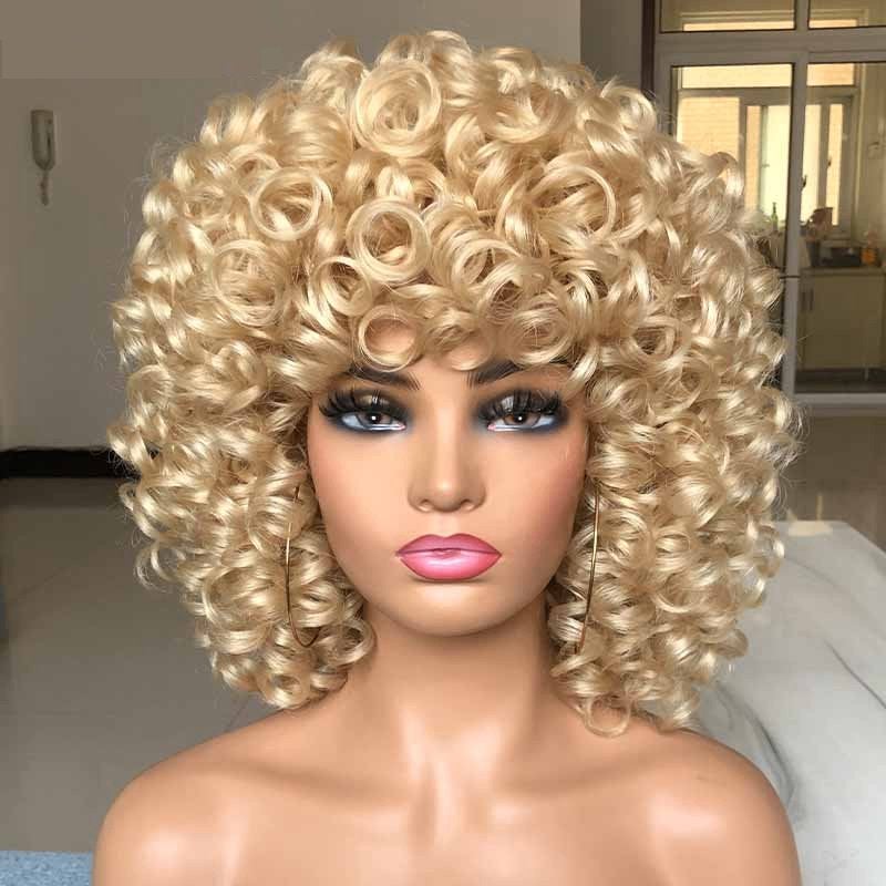 Blonde Korte Afro Pruik Haar Dames Vrouwen Krullen Blond, Verzenden, Nieuw, Pruik of Haarverlenging