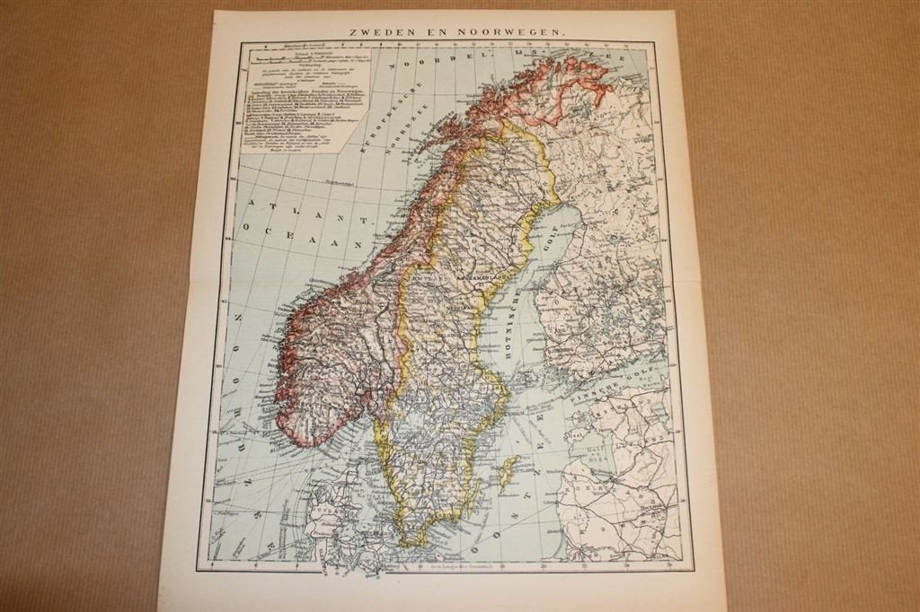 Antieke kaart - Zweden en Noorwegen - Circa 1900, Gelezen, Landkaart, 1800 tot 2000, Europa Overig