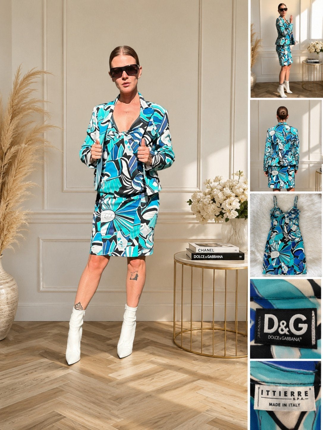D&G Dolce & Gabbana jurk met blazer set, Blauw, Maat 46/48 (XL) of groter, Ophalen of Verzenden, Zo goed als nieuw