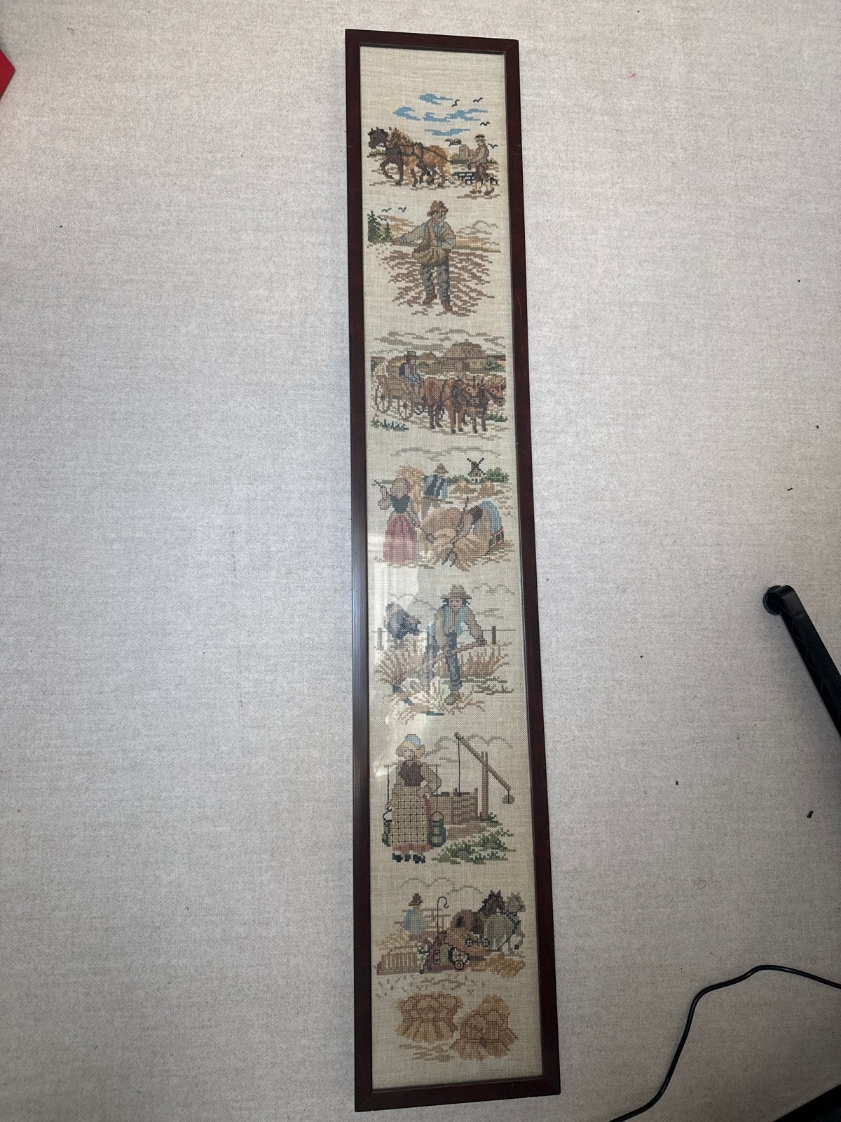 Vintage Geborduurd Wandkleed - Landelijk Leven, Minder dan 50 cm, Gebruikt, Overige typen, Ophalen of Verzenden