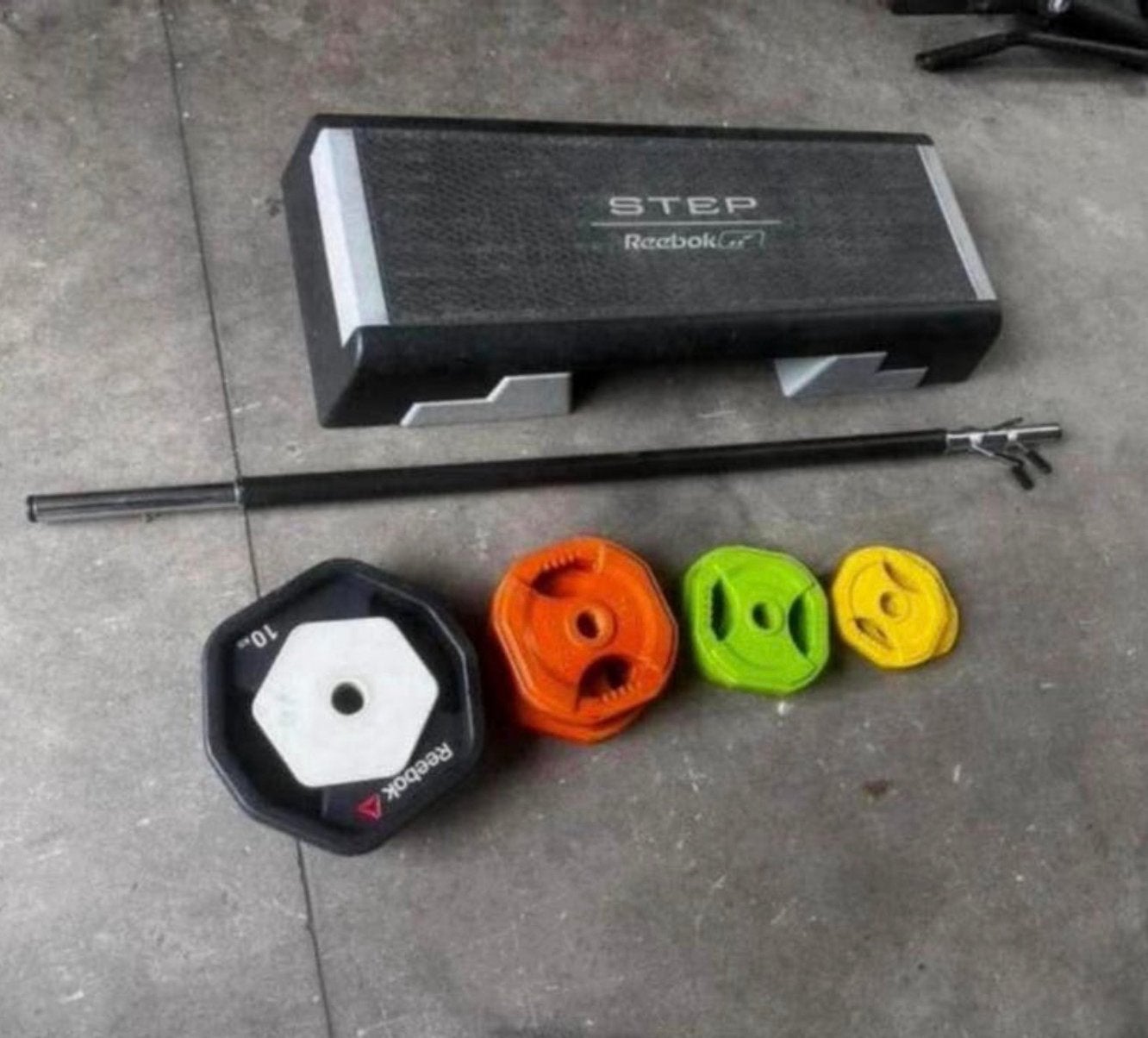 Reebok Body Pump Set + 2x10 Gewichten , Reebok Step, Ophalen, Gebruikt, Stepbank
