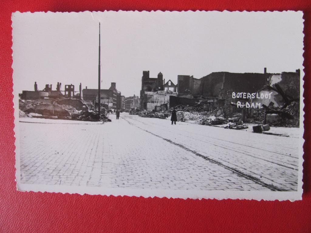 Rotterdam 14/5 1940 Botersloot na het bombardement fotokaart, Ophalen of Verzenden, Overige soorten, Nederland, Foto of Poster