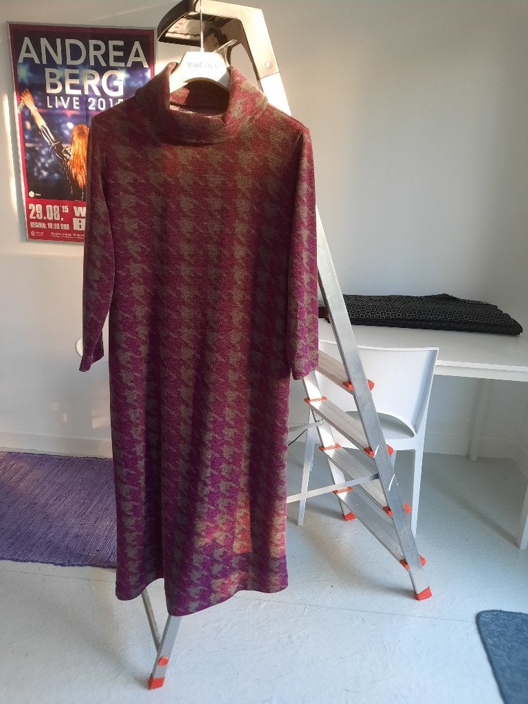 pied de poule winter jurk met polyester wol donker cerise  L, Overige kleuren, Maat 42/44 (L), Nieuw, Ophalen of Verzenden