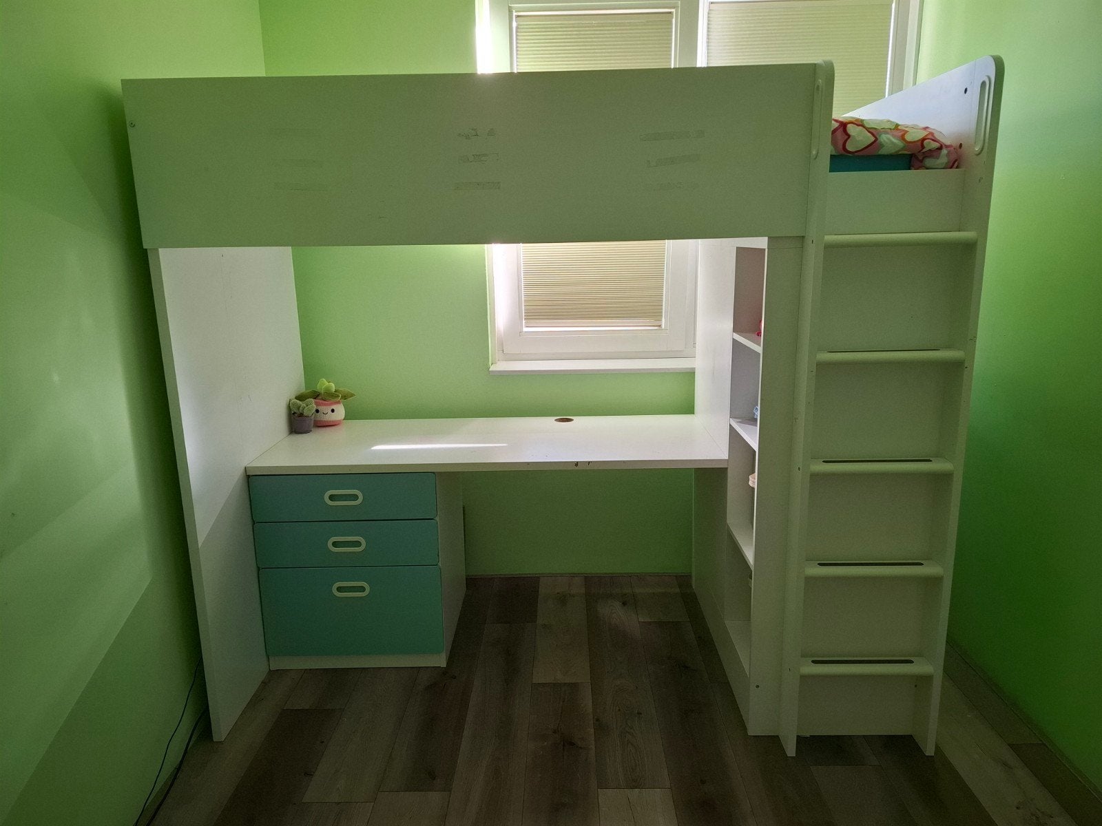 IKEA SMÅSTAD Hoogslaper met bureau & opbergruimte wit/blauw, Ophalen, Gebruikt, Hoogslaper