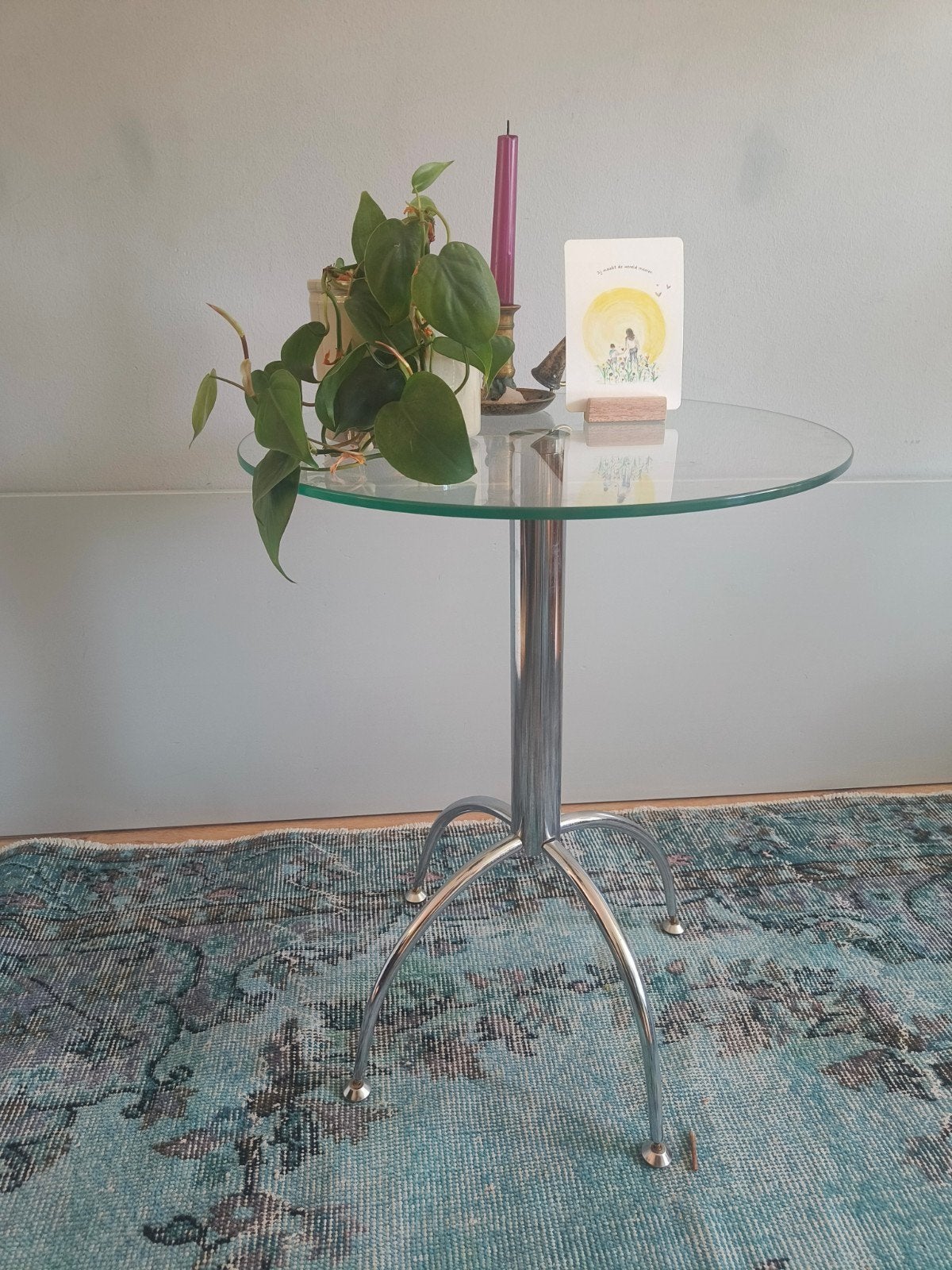 Glazen tafel rond met rvs poot, Ophalen, Minder dan 55 cm, Rond, 60 cm of meer