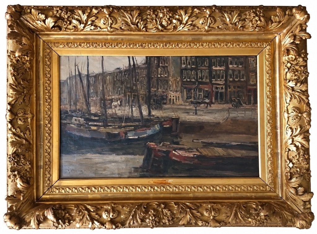 Kring Hendrik Breitner en Mackenzie. Het Rokin of de Dam, Doek, Impressionistisch, Ophalen of Verzenden, Olieverf
