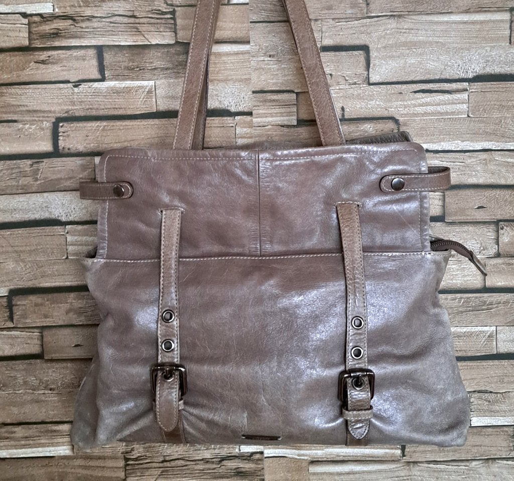 CLAUDIO FERRICI - prachtige zand/groen beige leren tote bag, Verzenden, Beige, Shopper, Zo goed als nieuw