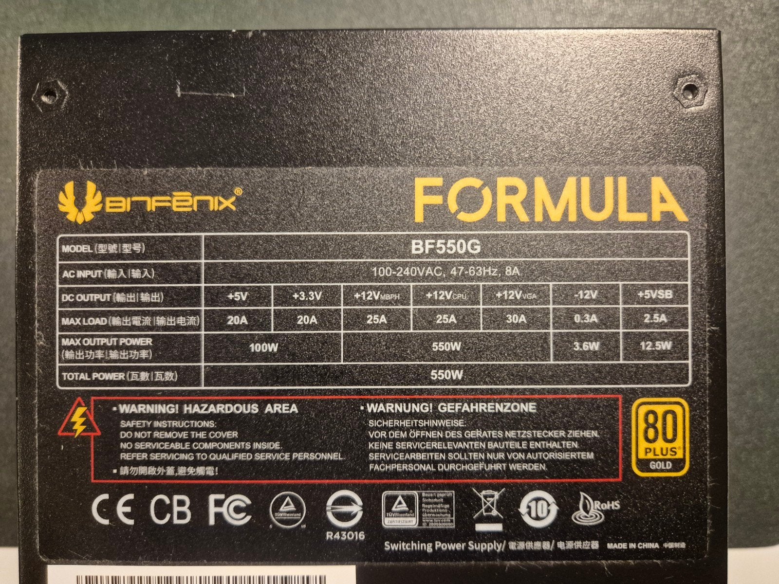 PC power supply BitFenix Formula Gold 550 W 80+, Ophalen of Verzenden, Zo goed als nieuw
