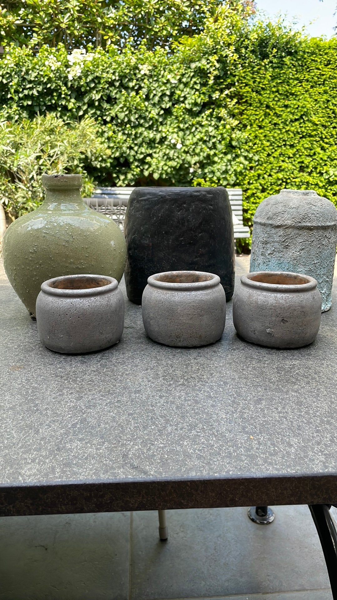 Brocante Landelijke vazen/bloempotten, Rond, Ophalen of Verzenden, Zo goed als nieuw, Balkon