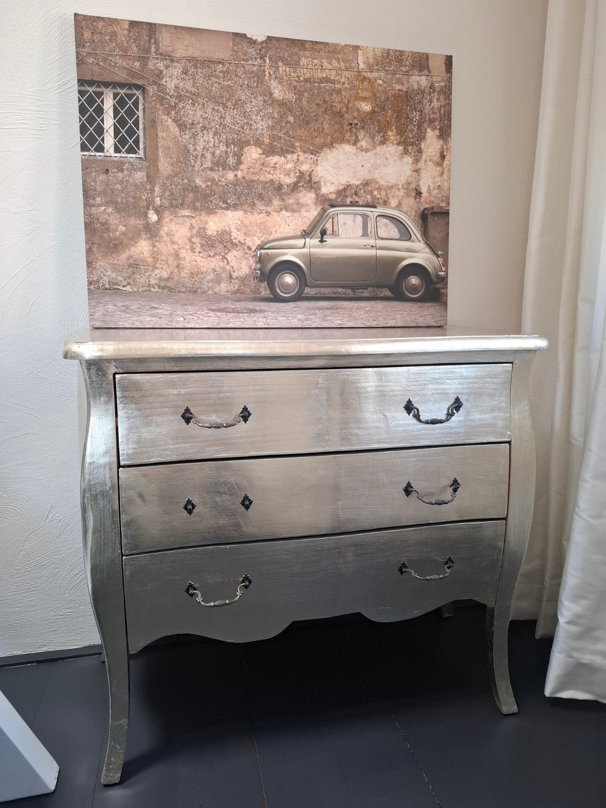 Brocante ladekast - Zilverkleurig met 3 lades, Ophalen